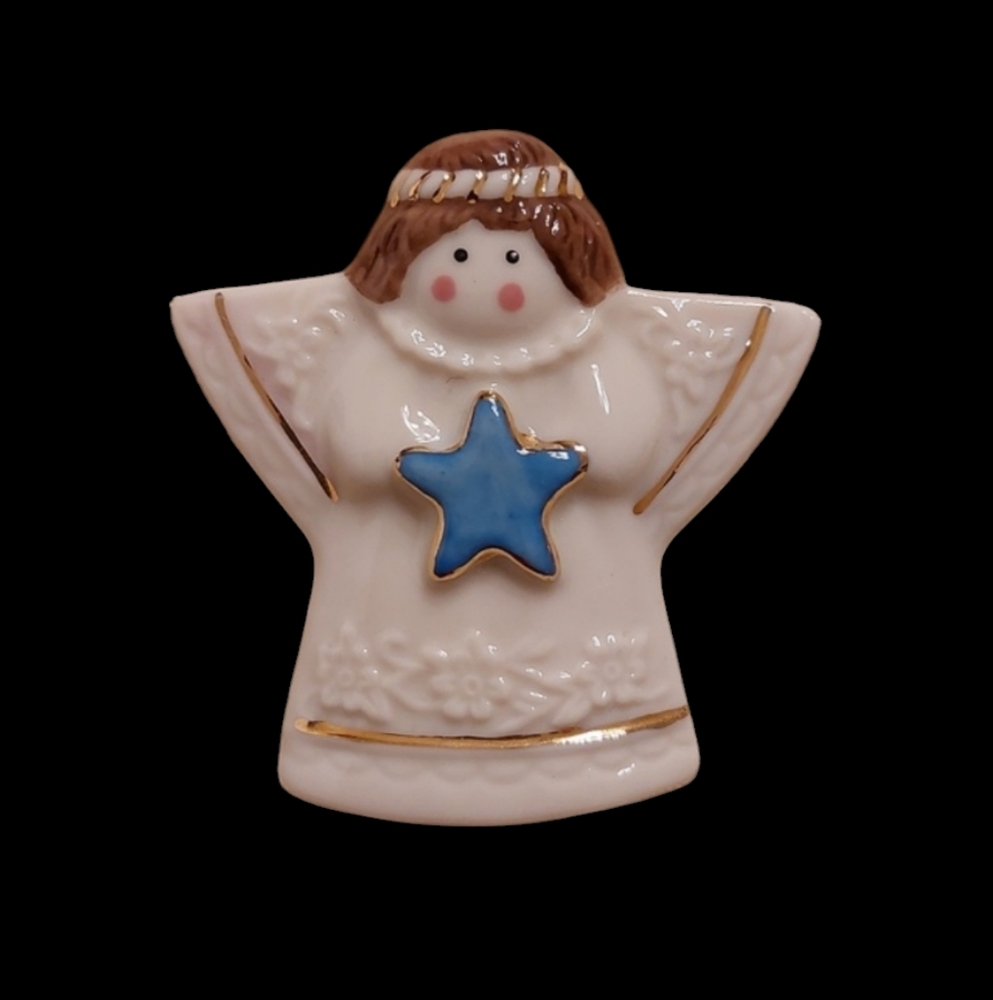 Vintage Ceramic Angel Pin Brooch EUC